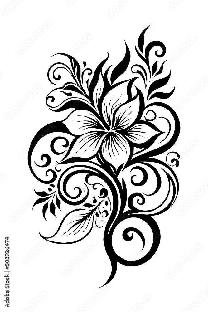 Botanical black and white pattern. For use on tattoos, posters, textiles, T-shirt printing. Generated by Ai Botanical black and white pattern. For use on tattoos, posters, textiles, T-shirt printing. Generated by Ai
