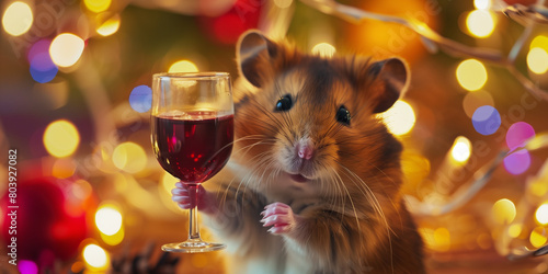 Hamster celebrating with wine