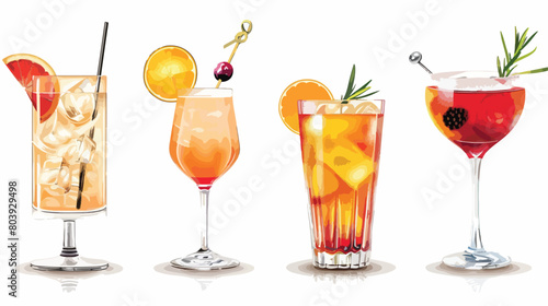 Four of many different cocktails isolated on white vector