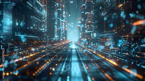 Digital pathways intertwining in a futuristic cityscape  illustrating the interconnectedness of technology