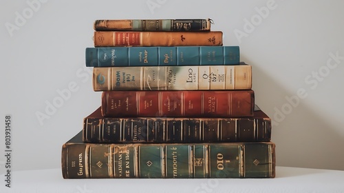 Stack of classic hardcover books arranged neatly on a white surface, inviting readers to dive into new worlds.