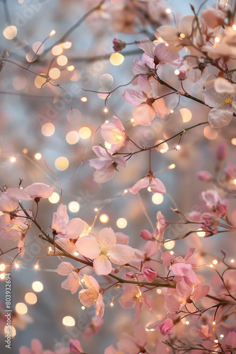 Beautiful fairy lights pattern with flowers for background