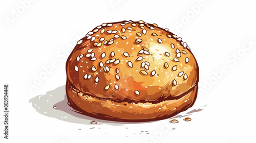 Fresh whole grain bun with seeds on white background