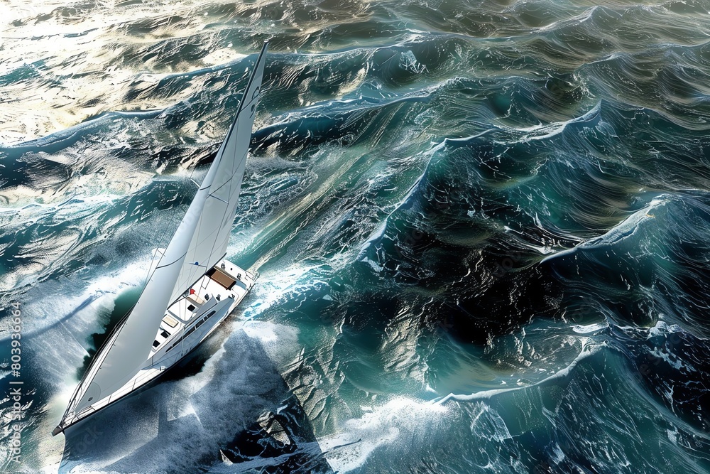 Fototapeta premium Sailboat Sailing boat on the ocean High angle view