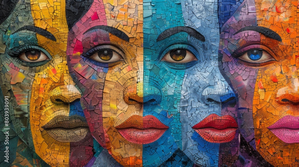 Colorful mosaic of diverse women's faces