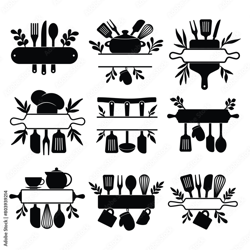 Kitchen split border vector set Kitchen split border vector set