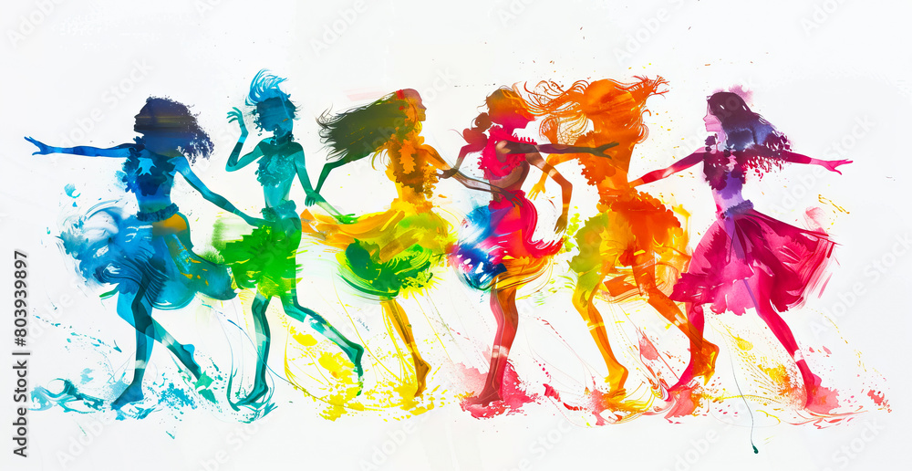 Fototapeta premium A painting of colorful women dancing.
