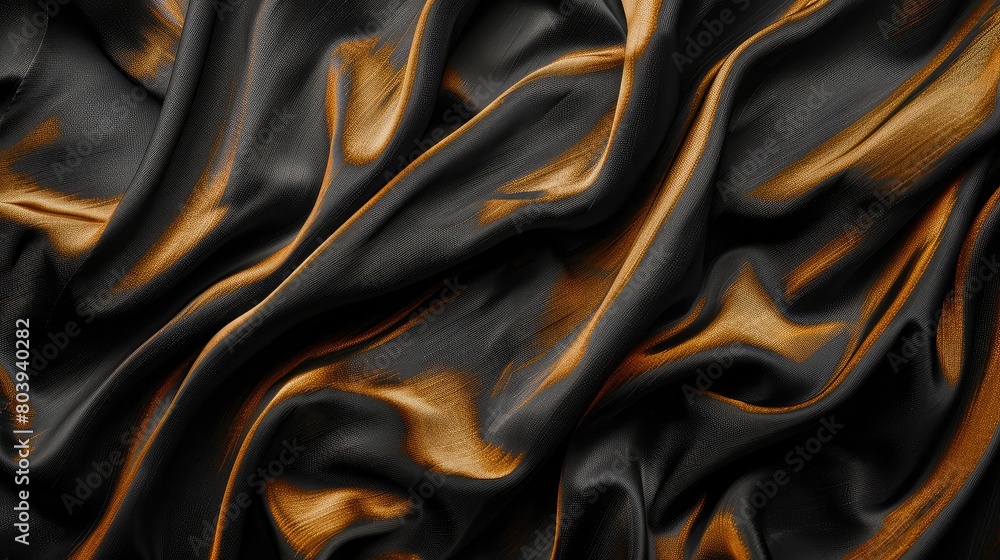 Luxurious black and gold silk fabric texture, perfect for adding a touch of opulence to fashion design or product packaging. Luxurious black and gold silk fabric texture, perfect for adding a touch of opulence to fashion design or product packaging.