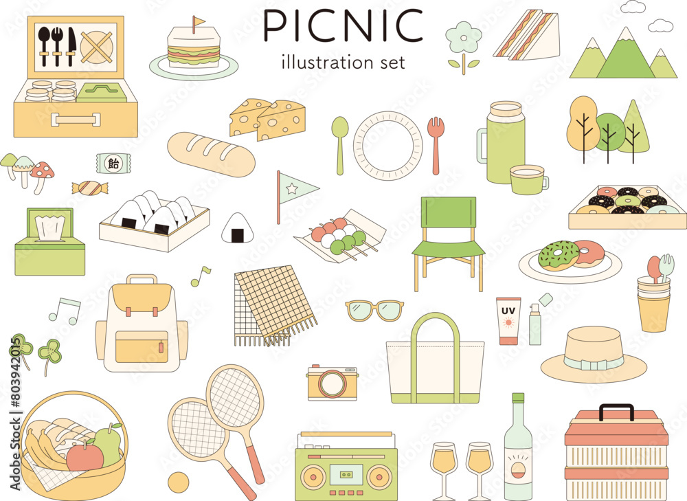 ピクニック イラスト セット ライン 線画 行楽 アウトドア レクリエーション お弁当 ハイキング ピクニック イラスト セット ライン 線画 行楽 アウトドア レクリエーション お弁当 ハイキング