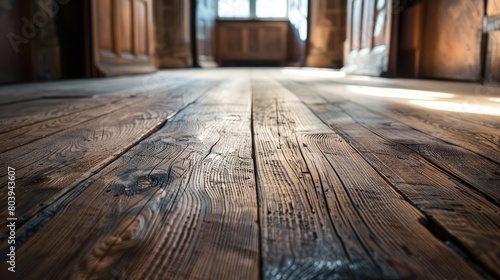 Vintage-style wooden floorboards in a historic building  evoking nostalgia and timeless charm.