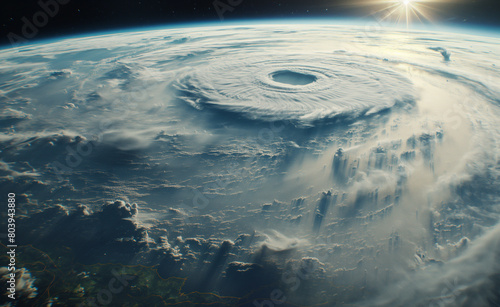 Space view of the hurricane showing the effects of climate change. photo