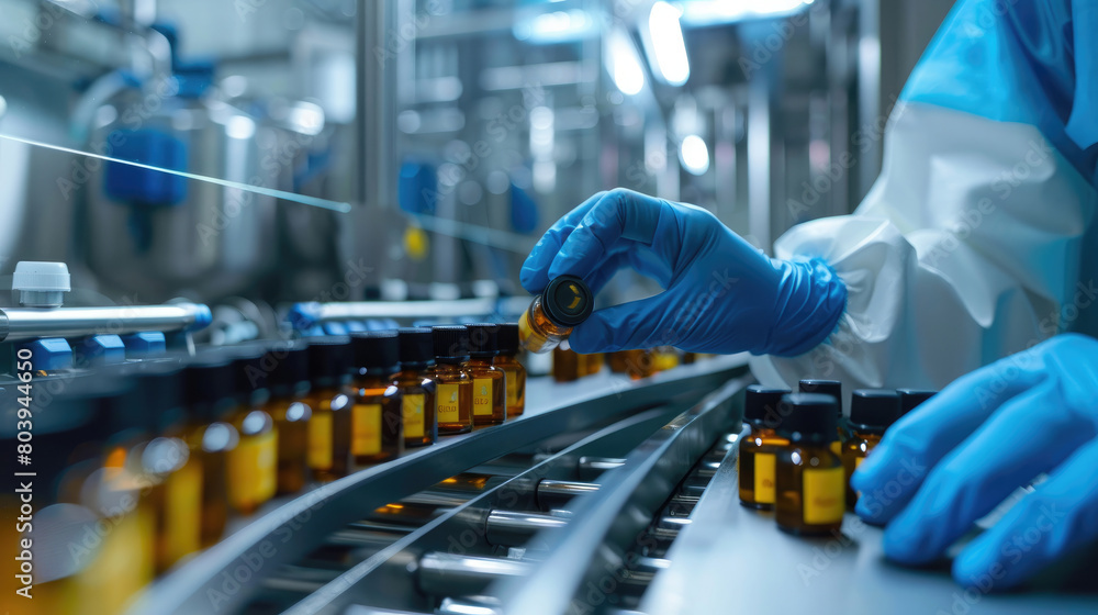 Scientists in Sterile Gloves Monitoring the Drug Manufacturing Process in a Pharmaceutical Factory Scientists in Sterile Gloves Monitoring the Drug Manufacturing Process in a Pharmaceutical Factory