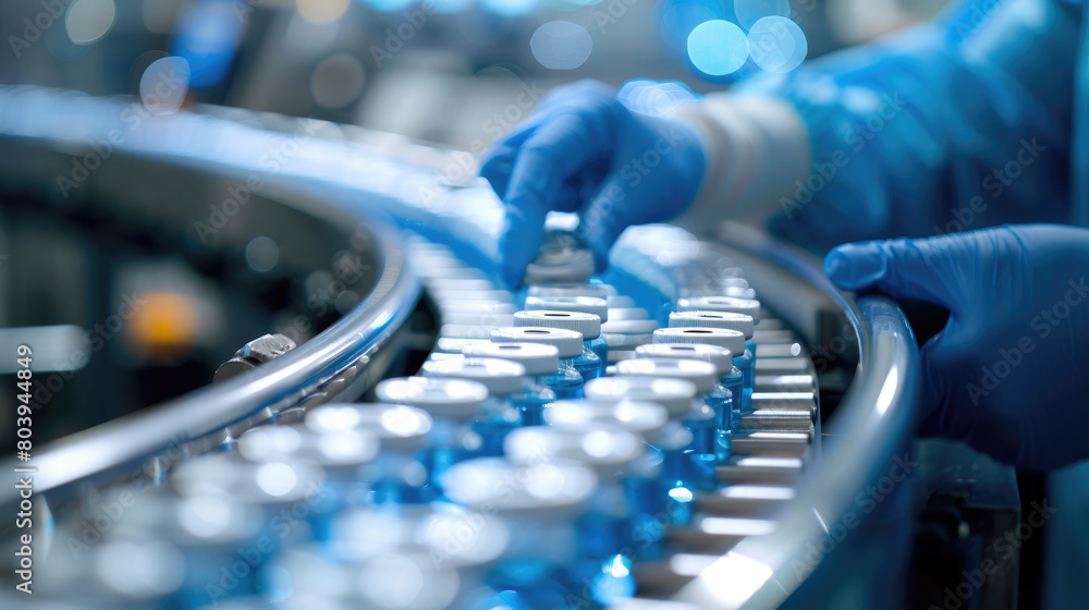 Scientists in Sterile Gloves Monitoring the Drug Manufacturing Process in a Pharmaceutical Factory Scientists in Sterile Gloves Monitoring the Drug Manufacturing Process in a Pharmaceutical Factory