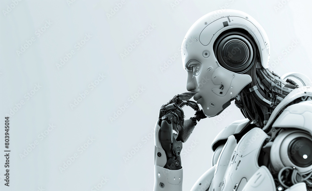 Contemplative Humanoid: Side View with White Space Contemplative Humanoid: Side View with White Space