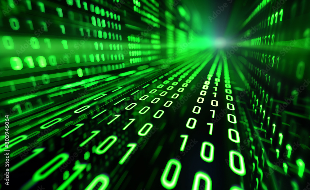 Green Digital Binary Data Background on Computer Screen Green Digital Binary Data Background on Computer Screen