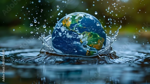 Ethereal Earth  Globe Engulfed in Dramatic Water Splashes