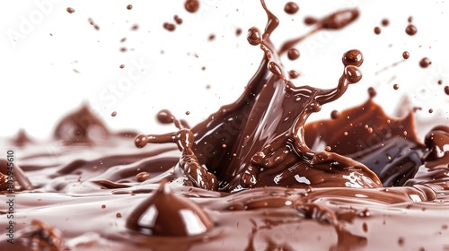 A chocolate splatter on a blank white canvas.Chocolate splash on white background. chocolate Day