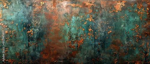 Weathered metallic textures in copper and bronze, with hints of verdigris green