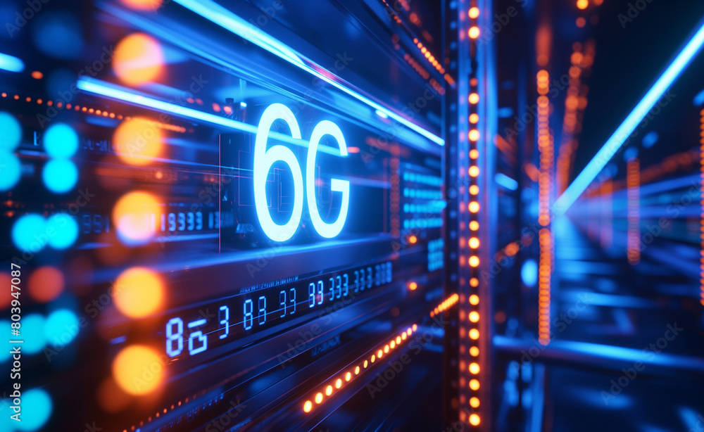 6G Illuminated: Next-Gen Wireless Technology on Dynamic Server Background 6G Illuminated: Next-Gen Wireless Technology on Dynamic Server Background