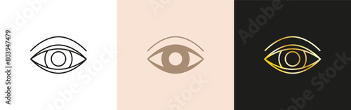 Evil eye icon set. Linear and gold mystic sight