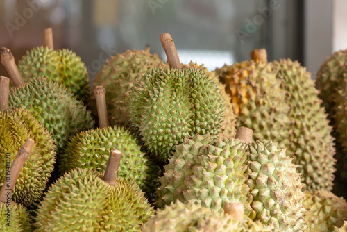 Durian fruit as background. Close-up © schankz