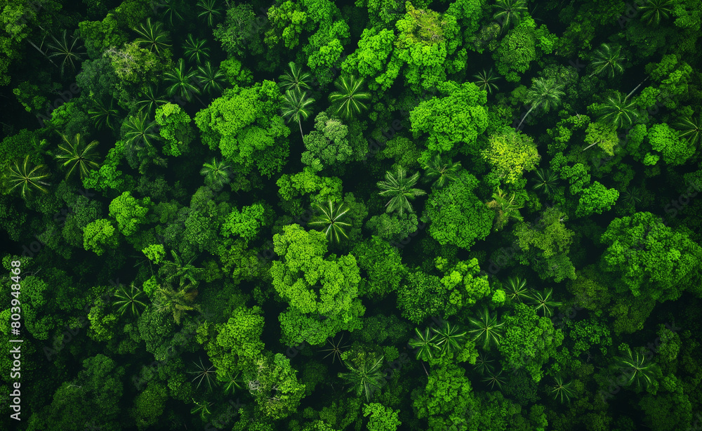 Aerial view of Amazon rainforest in Brazil, South America. Green forest. Bird's-eye view