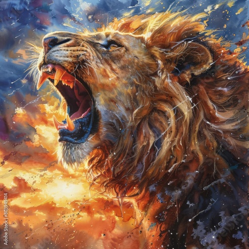 Capture the majesty of a roaring lion in rich