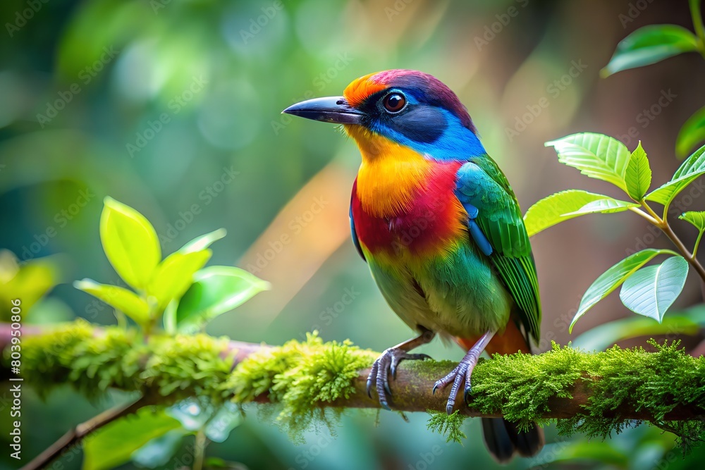a tiny finch on a branch with leaves on background created with generative AI technology a tiny finch on a branch with leaves on background created with generative AI technology
