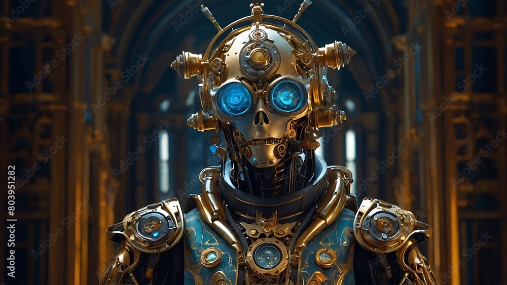 Fototapeta premium Character design golden machinery state-of-the-art architecture 