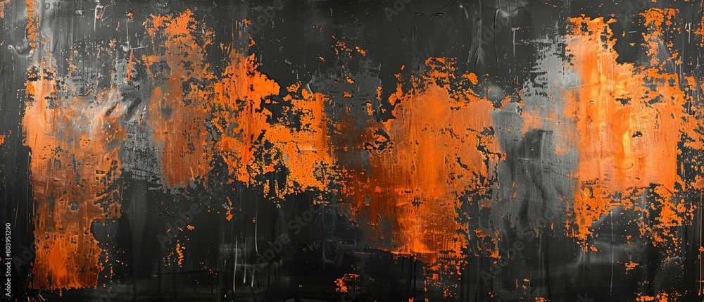 Rough textured brushstrokes in shades of burnt orange and rust against a smooth black backdrop Rough textured brushstrokes in shades of burnt orange and rust against a smooth black backdrop