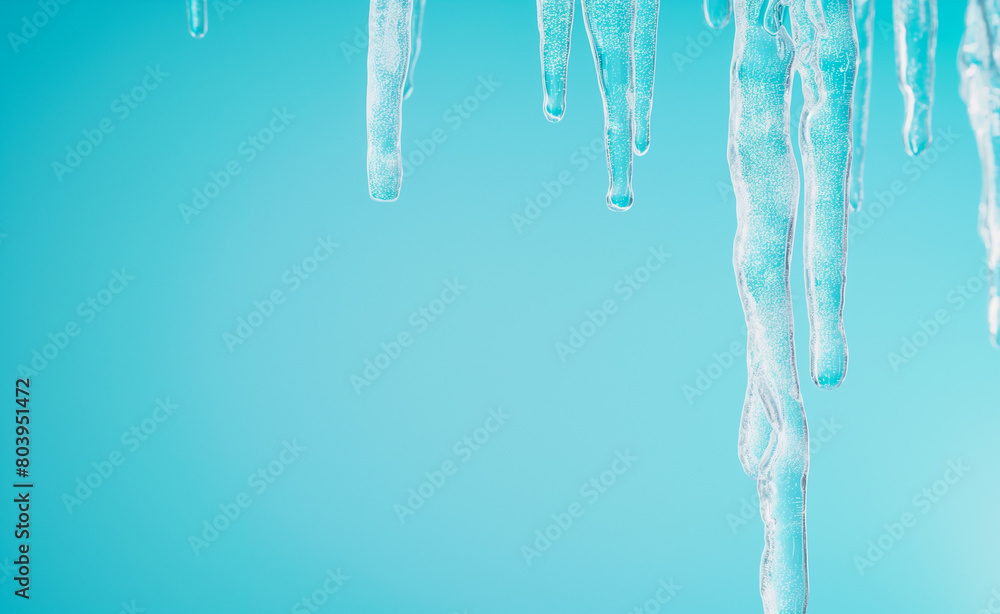 Winter Theme: Ice Icicles on Blue Background