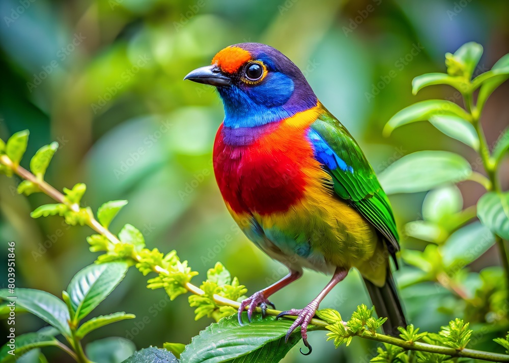 a tiny finch on a branch with leaves on background created with generative AI technology a tiny finch on a branch with leaves on background created with generative AI technology