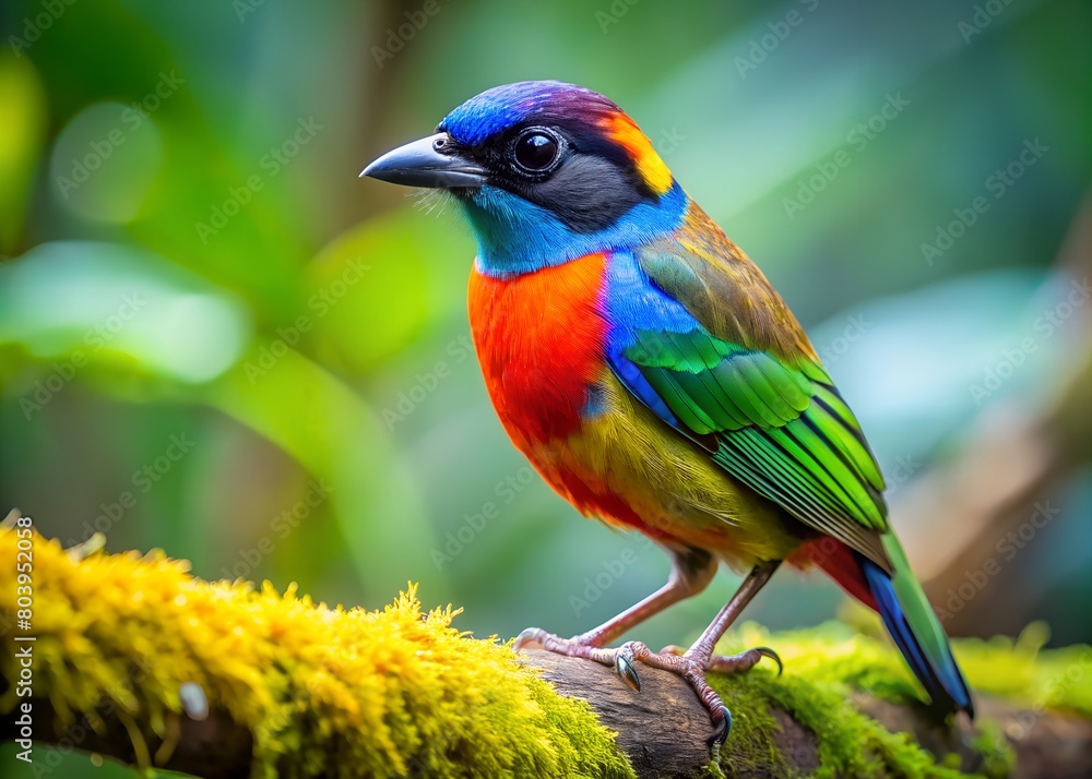 a tiny finch on a branch with leaves on background created with generative AI technology a tiny finch on a branch with leaves on background created with generative AI technology