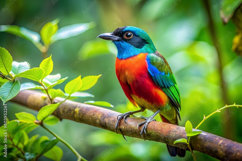 a tiny finch on a branch with leaves on background created with generative AI technology a tiny finch on a branch with leaves on background created with generative AI technology