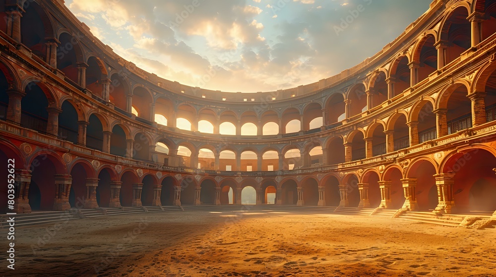 Grand Amphitheater Interior with Moody Light and Somber Atmosphere