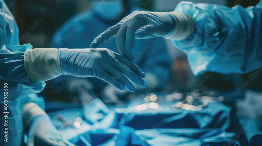 Surgeon Preparing with Sterile Glove Placement Surgeon Preparing with Sterile Glove Placement