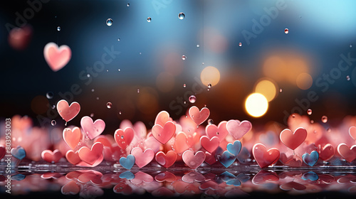Heavenly Hearts on a Bluish Blurry Background In The Style of Light Pink and Crimson