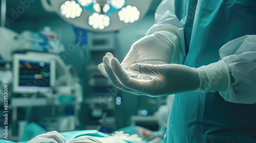 Surgeon Preparing with Sterile Glove Placement photo