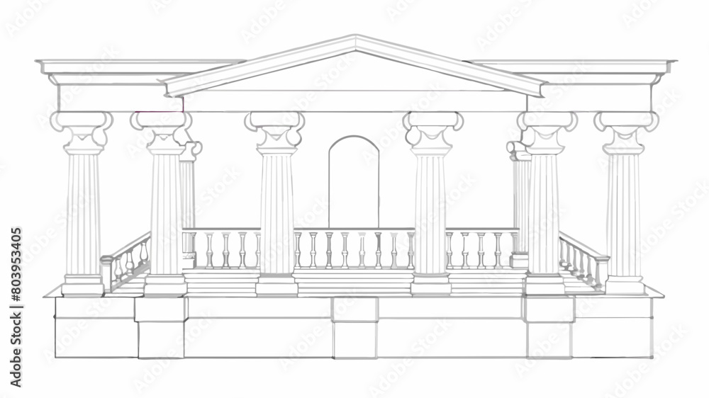 Captivating Line Drawing: Architectural Marvel of Balcony Railing & Columns