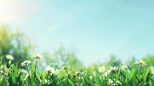 Blooming Wildflowers in Early Summer  Vibrant Green Foliage Background
