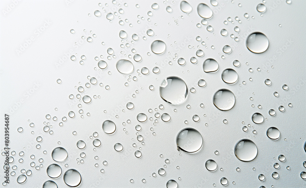 Dew Drops on White Background: A Studio Shot from Above Dew Drops on White Background: A Studio Shot from Above