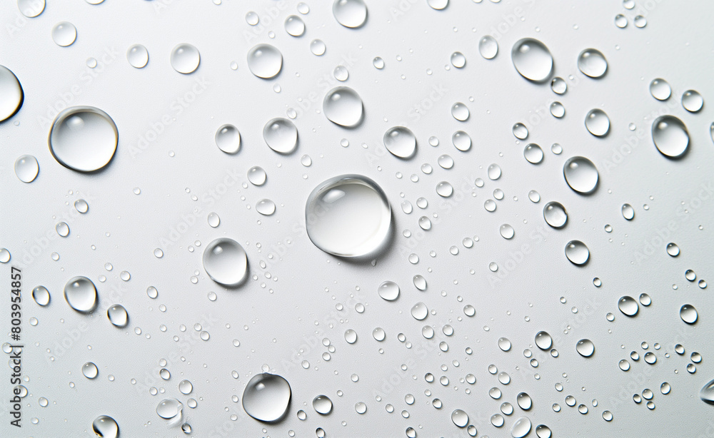 Dew Drops on White Background: A Studio Shot from Above Dew Drops on White Background: A Studio Shot from Above