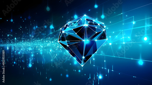 Diamond shaped Machine Learning Algorithm on Blue Background Abstract Data Analysis
