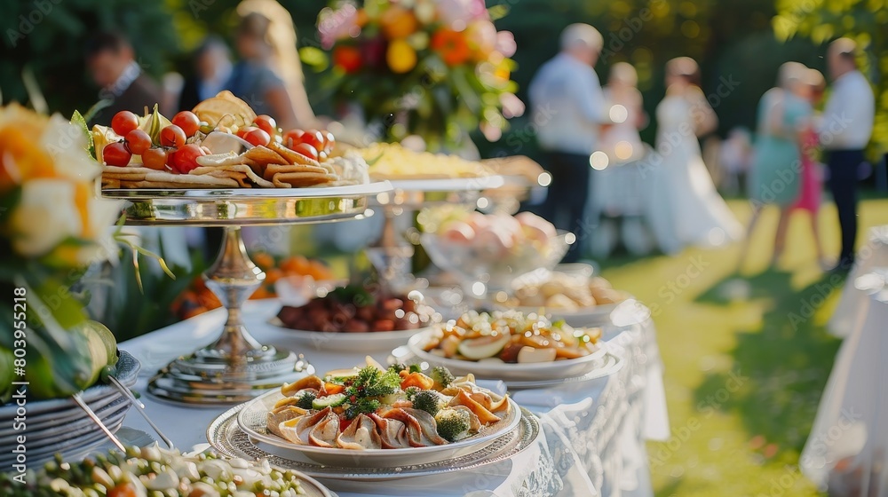 Elegant Buffet Table with Gourmet Food at Outdoor Event (