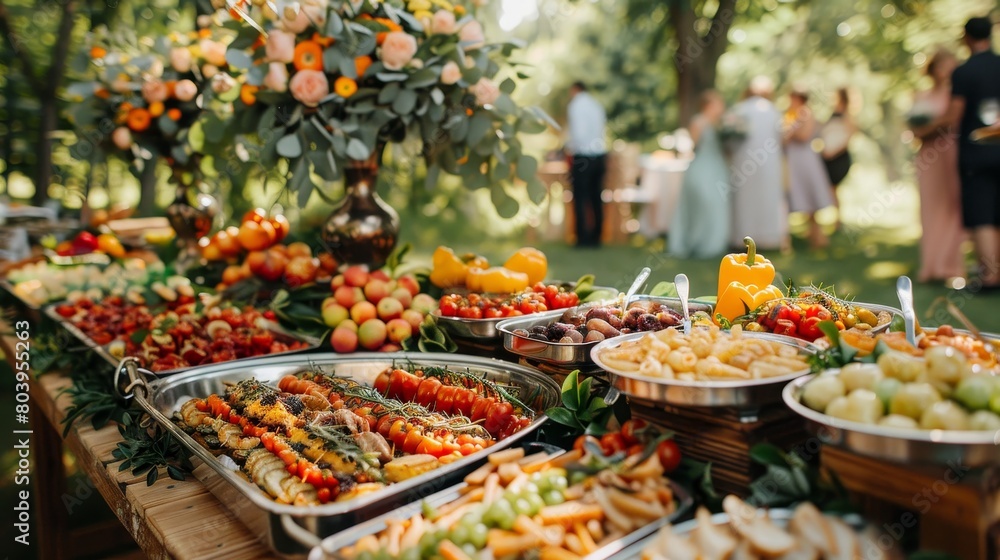 Elegant Buffet Table with Gourmet Food at Outdoor Event (