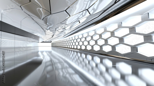 Chic ceiling featuring light-reflective honeycomb panels in a crisp white and silver finish.