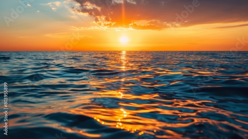 Scenic sunset over sea with beautiful glare of sun on water - natural landscape photography