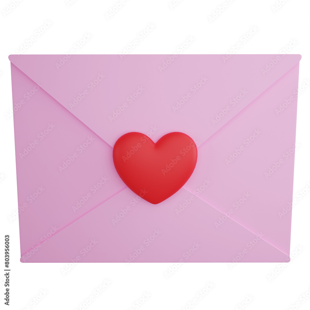 Love letter clipart flat design icon isolated on transparent background, 3D render Valentine concept