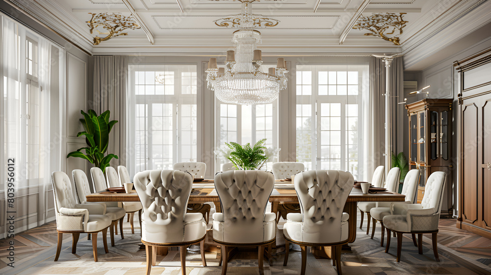 Title: The interior design of classic dining room in luxury mansion ...