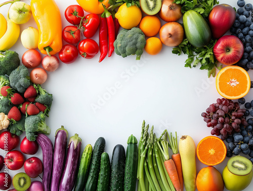 colorful fruits and vegetables, including a variety of tomatoes, berries, and greens, arranged on a grey surface, showcasing a healthy rainbow assortment of organic nutrition, ai © Alona